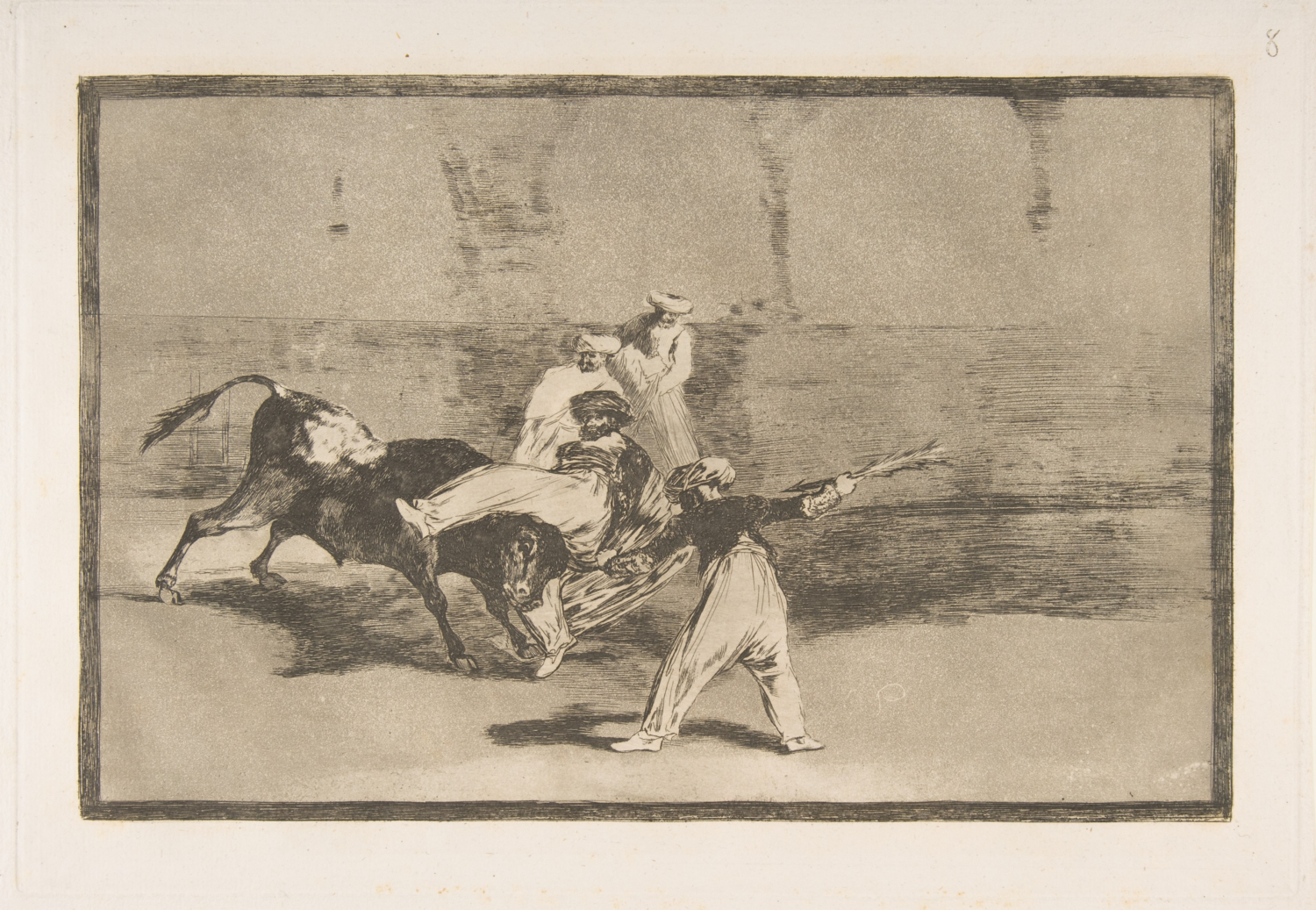 A Moor Caught by the Bull by Francisco de Goya, a dangerous encounter between a man and a bull