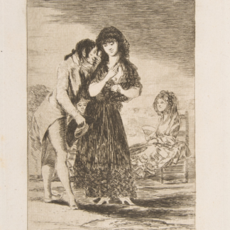 Even Thus He Cannot Make Her Out by Francisco de Goya, a man studying a woman through an eyeglass