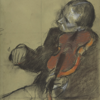 Violinist by Edgar Degas, a violinist against a muted green ground