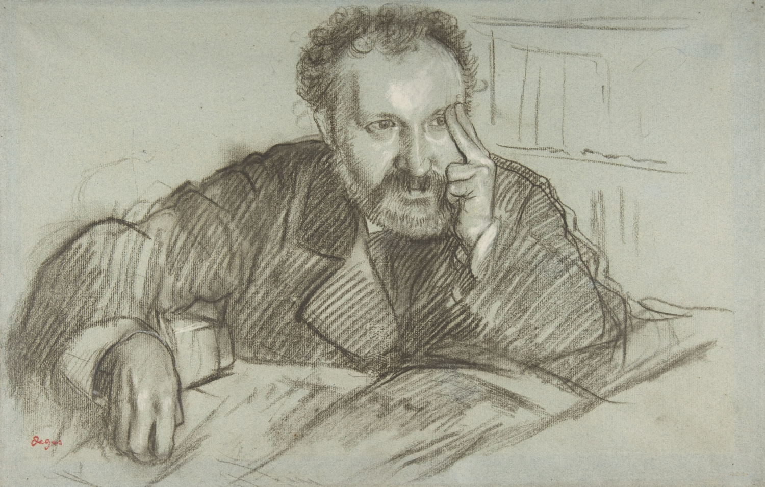 Edmond Duranty by Edgar Degas, a reclining man resting his head on one hand