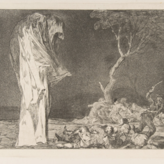 Folly of Fear by Francisco de Goya, figures recoiling from a towering shrouded form
