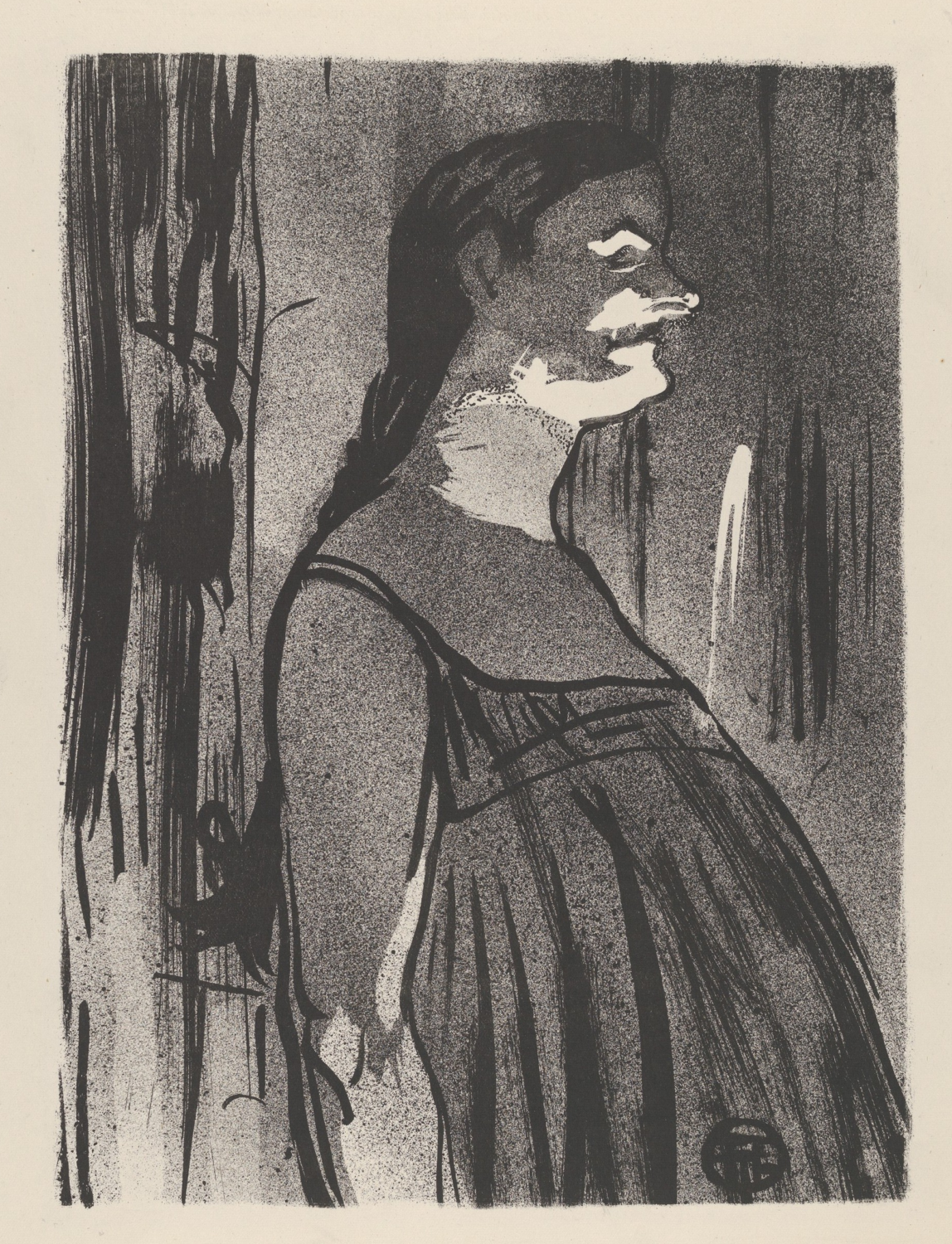 Madame Abdala by Henri de Toulouse-Lautrec, a stage performer beside a curtain