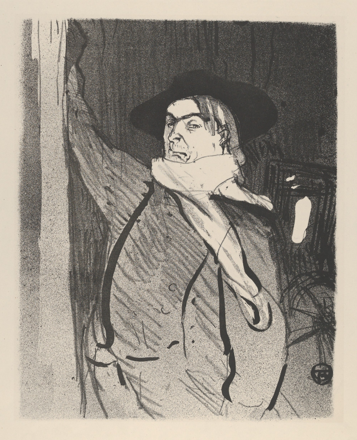 Aristide Bruant by Henri de Toulouse-Lautrec, a performer in a broad hat and scarf