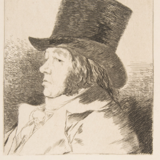 Self-portrait by Francisco Goya, wearing a tall hat and facing left