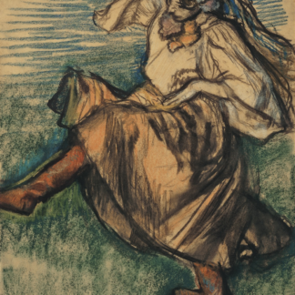 Russian Dancer by Edgar Degas, a dancer in a full skirt and red boots with an arm raised and ribbons trailing.
