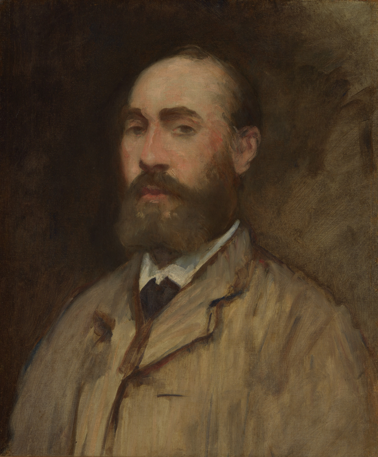 Jean-Baptiste Faure (1830–1914): bearded man wearing a light jacket and dark tie against a brown background.