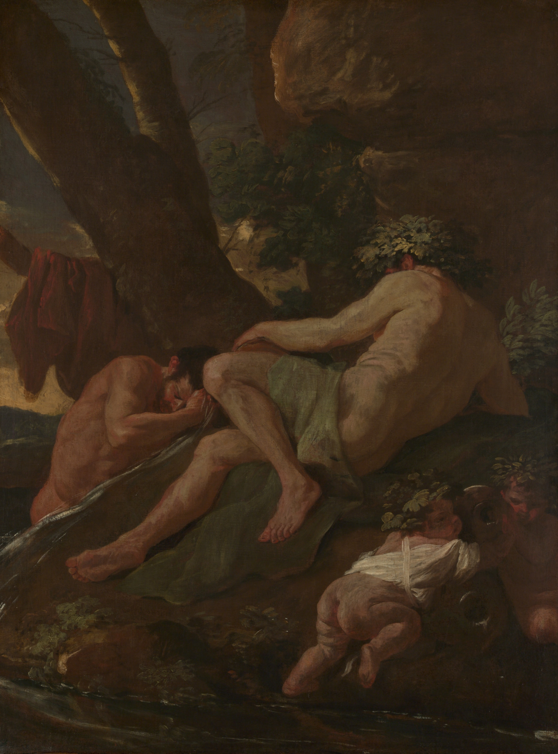Midas Washing at the Source of the Pactolus: mythological figures beside flowing water in a wooded rocky setting.