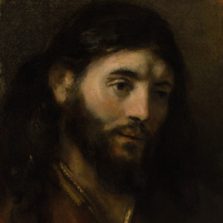 Head of Christ: bearded Christ with dark hair and a reflective sideways gaze.