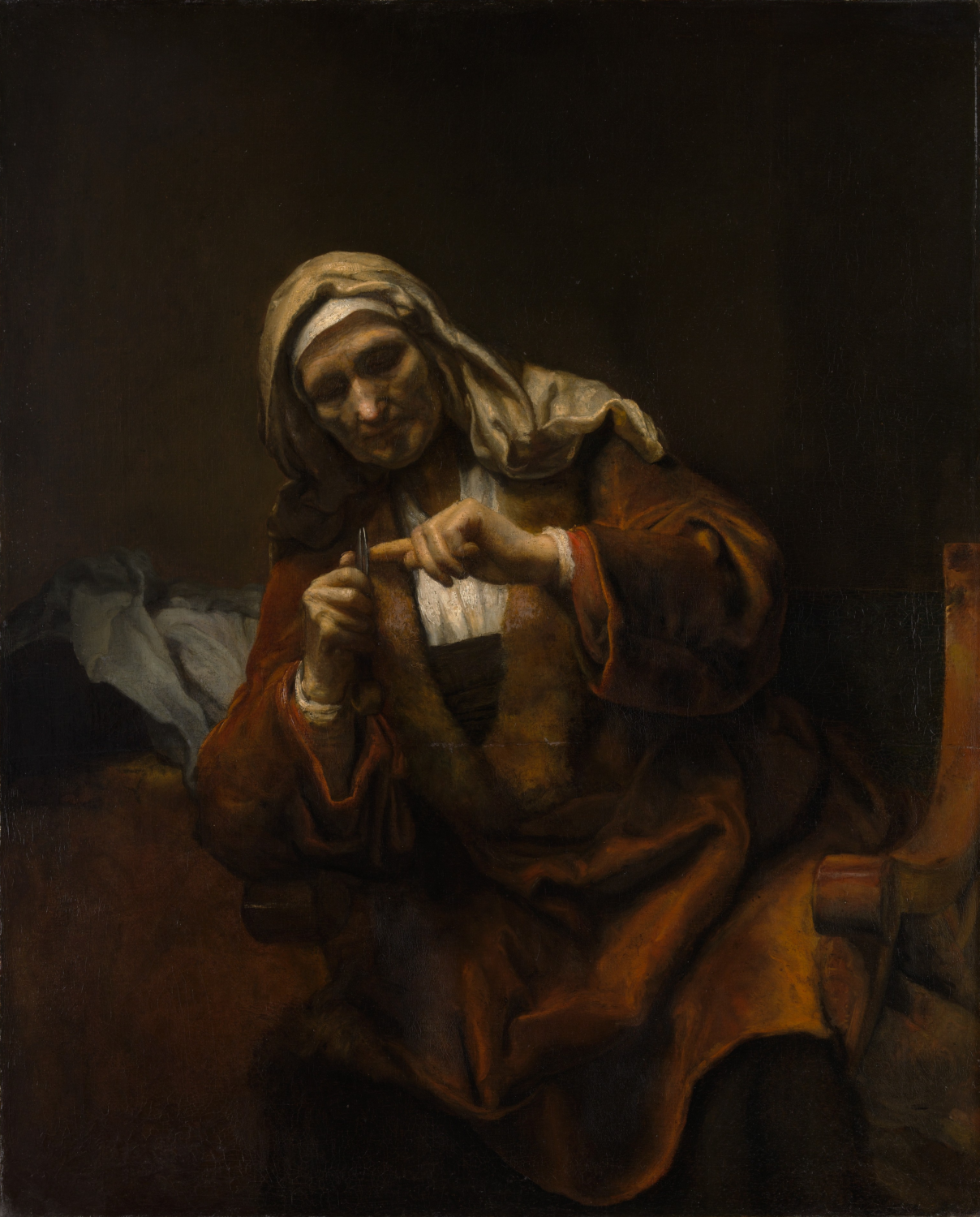 Old Woman Cutting Her Nails by Rembrandt van Rijn