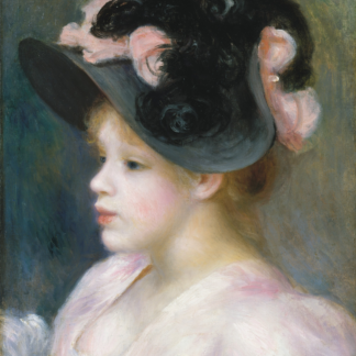 Young Girl in a Pink-and-Black Hat by Auguste Renoir
