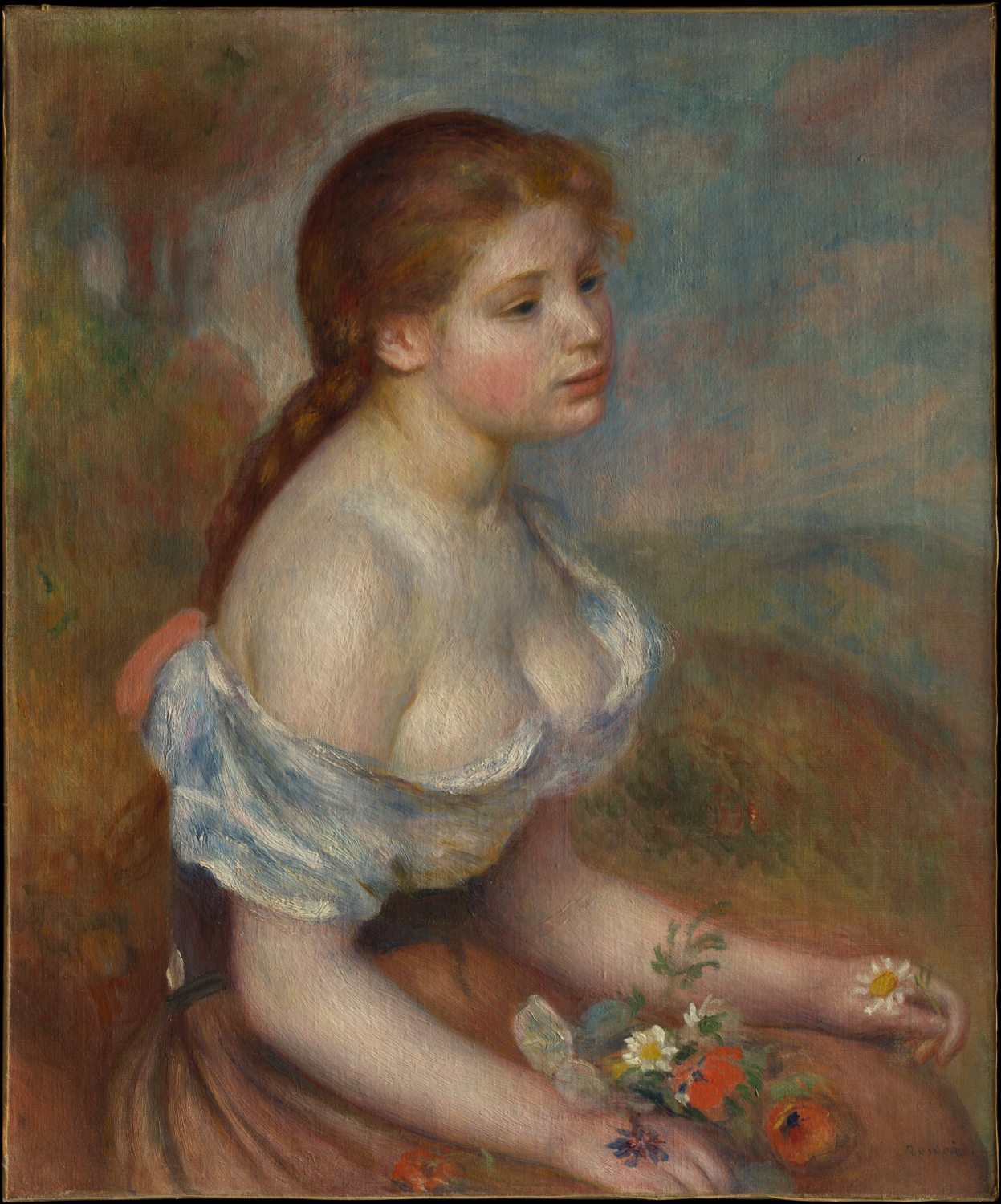 A Young Girl with Daisies by Pierre-Auguste Renoir