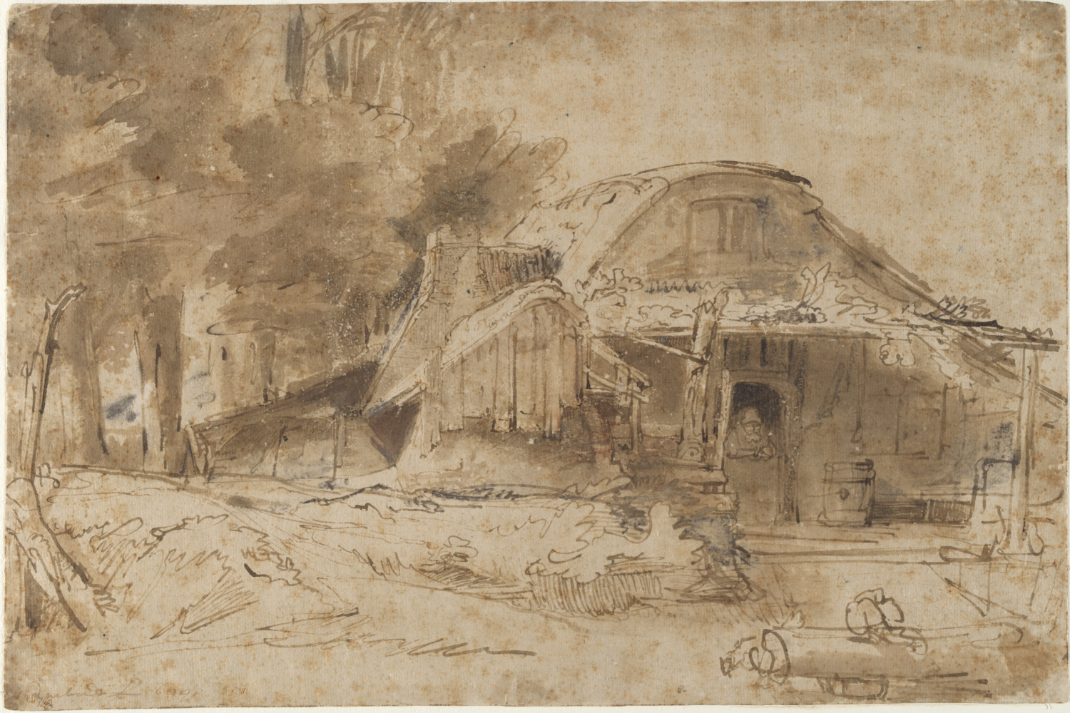 Cottage near the Entrance to a Wood by Rembrandt