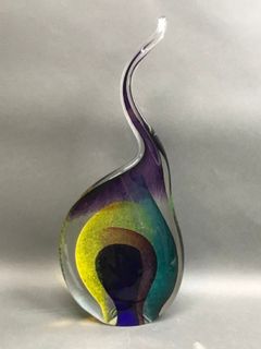Vintage Murano hand-blown cased multicolor teardrop glass sculpture.