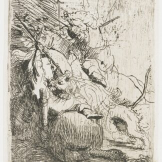 The Small Lion Hunt (with One Lion), a Rembrandt etching of hunters and a lion
