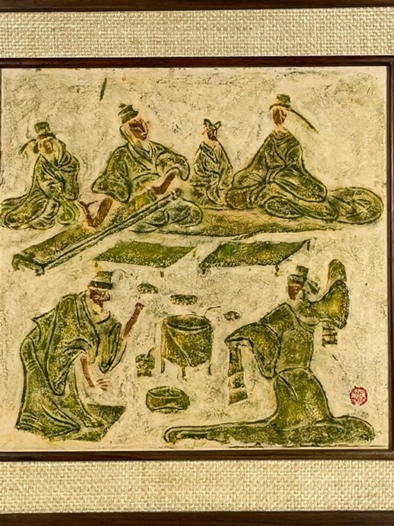 Vintage Chinese Stone Rubbing “Music and Dancing” – MCM Framed Taiwan Art - Image 3
