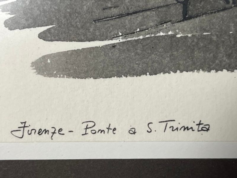Signed Florence Italy Ink Drawing “Firenze – Ponte Santa Trinita” - Image 3