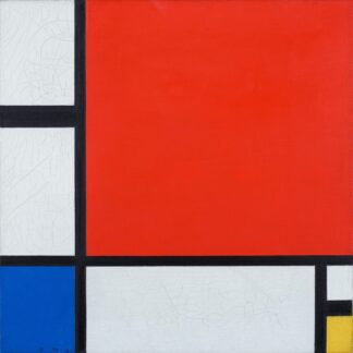 Composition with Red, Blue and Yellow by Piet Mondrian, with black lines dividing white, red, blue and yellow rectangles.