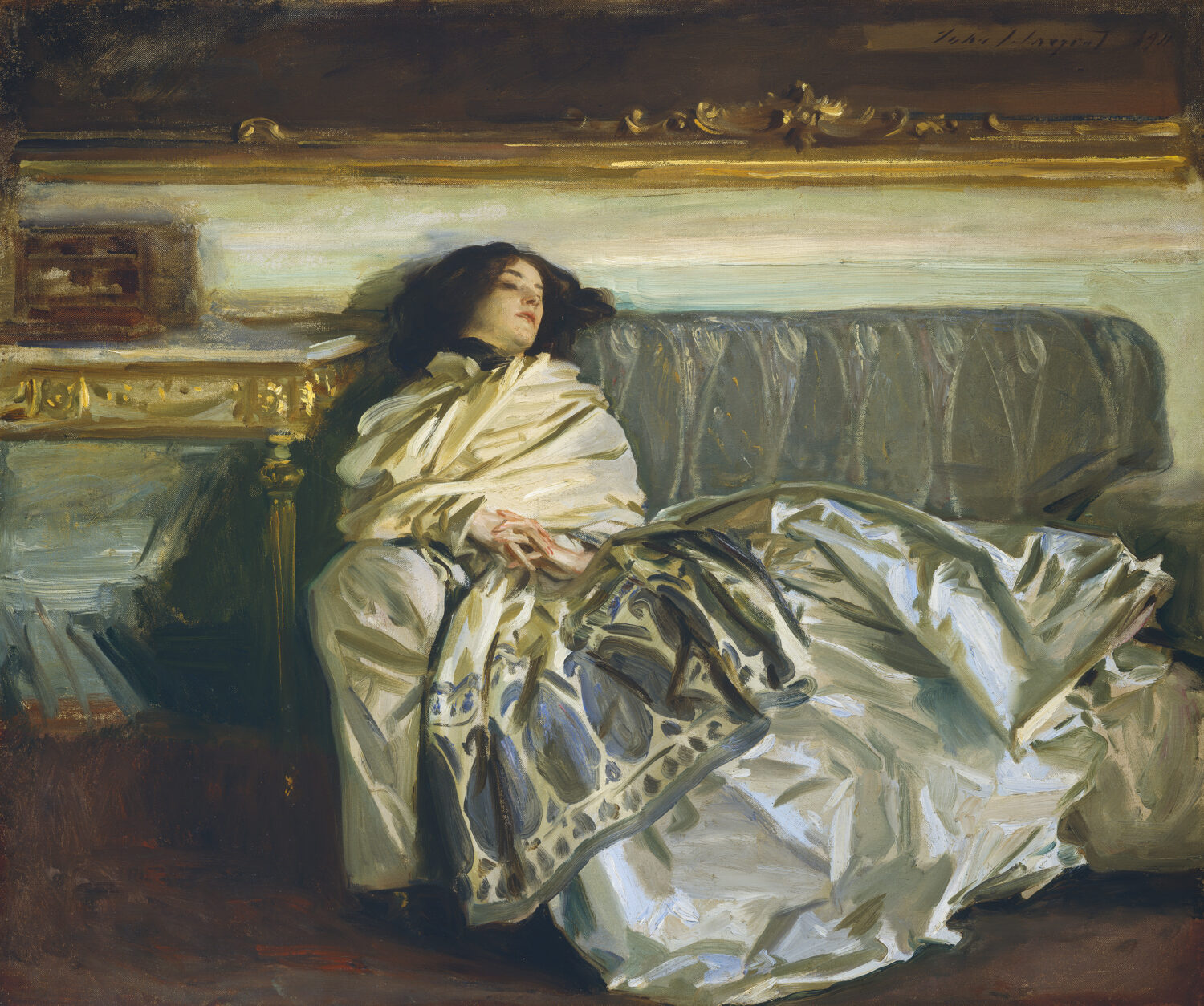 Rose-Marie Ormond reclining on a sofa in Nonchaloir (Repose) by John Singer Sargent