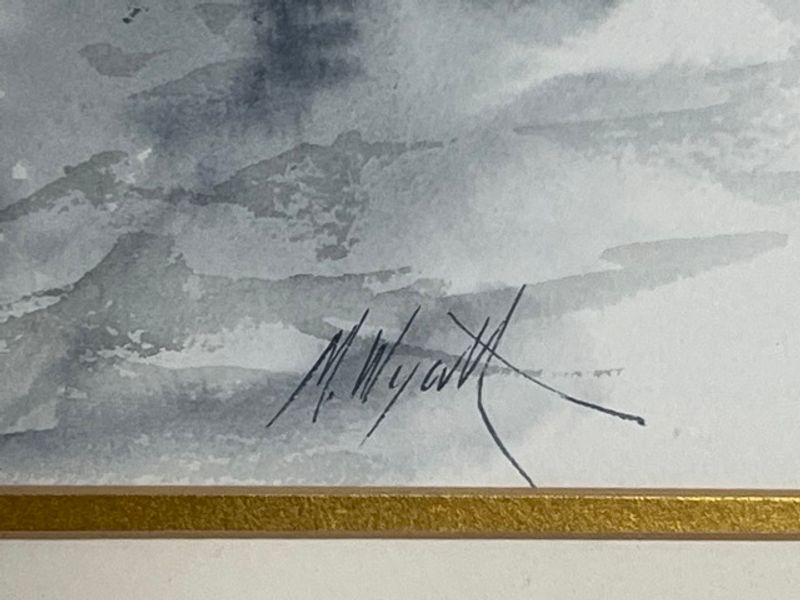 M. Wyatt signature detail of Mildred Wyatt's coastal scene
