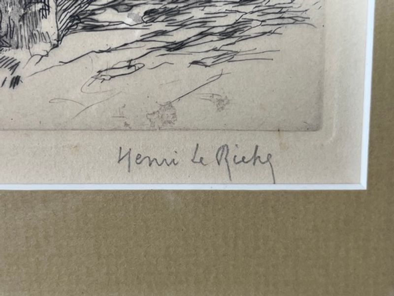 Signature or artist-name detail of Henri Le Riche — Chartres Cathedral, Pencil-Signed Framed Engraving