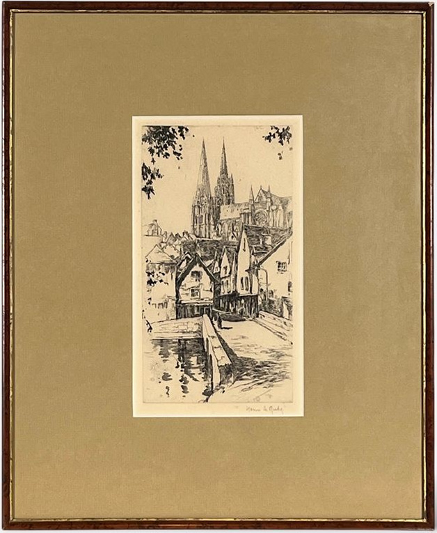 Full framed view of Henri Le Riche — Chartres Cathedral, Pencil-Signed Framed Engraving