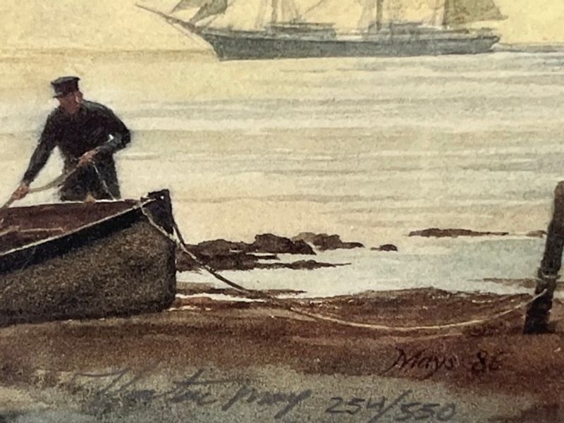 Signature and edition-number detail of Victor Mays — Collier Brig and Barge, Signed Limited Edition 254/550, 1986