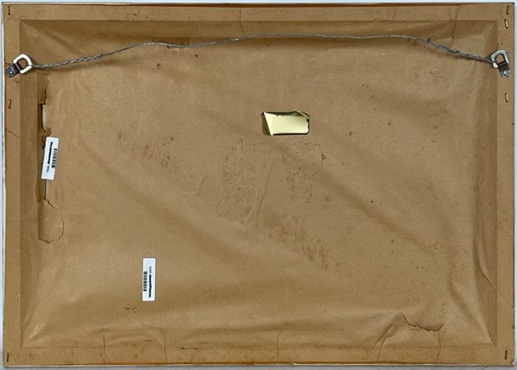 Reverse showing backing and condition of Beth Eidelberg — Garden Gate with Potted Geraniums, Original Watercolor and Pencil