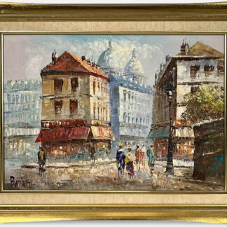 Full framed view of Caroline Burnett — Paris Street Scene with Sacré-Cœur, Framed Oil on Canvas