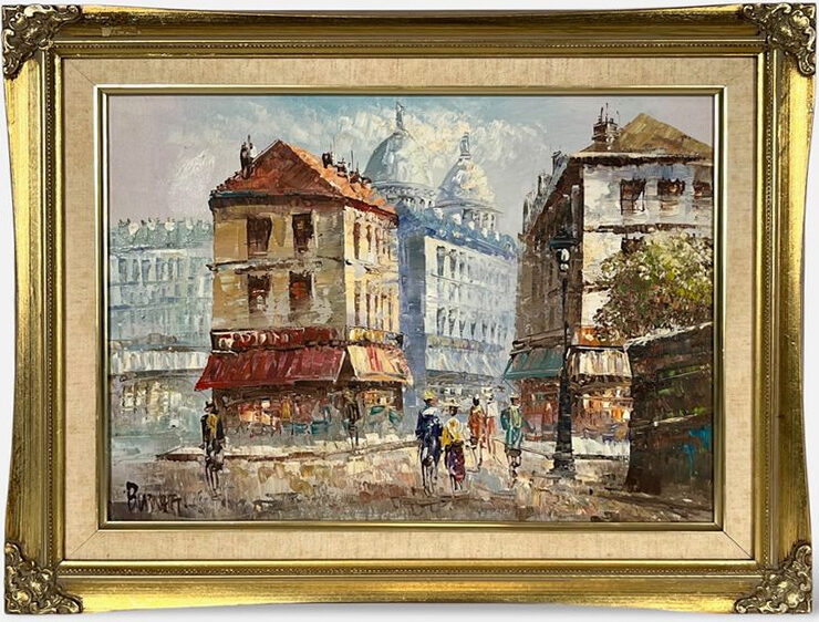 Full framed view of Caroline Burnett — Paris Street Scene with Sacré-Cœur, Framed Oil on Canvas