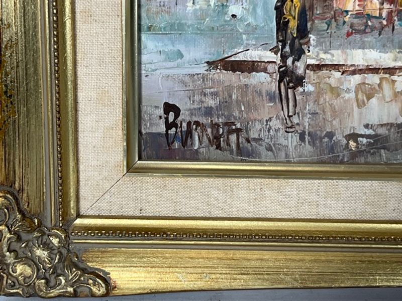 Signature or artist-name detail of Caroline Burnett — Paris Street Scene with Sacré-Cœur, Framed Oil on Canvas