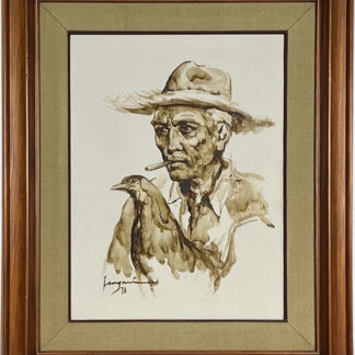 Filipino Man with Rooster, complete framed view