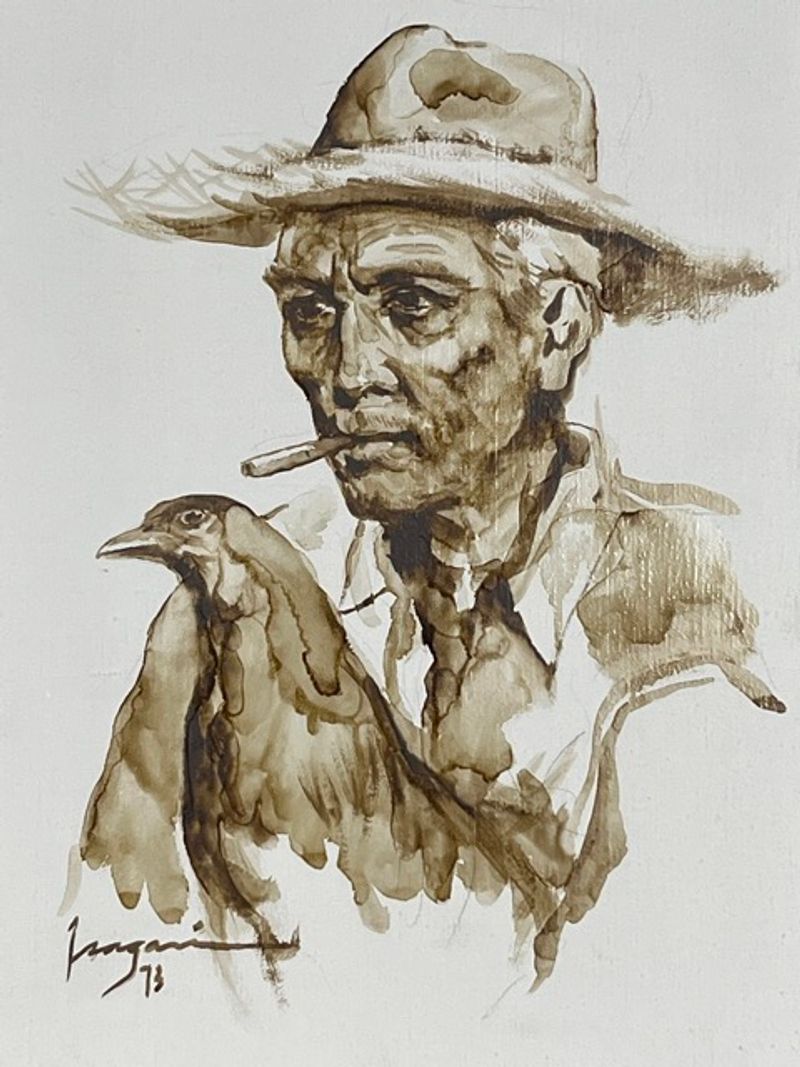 Filipino Man with Rooster, artwork detail